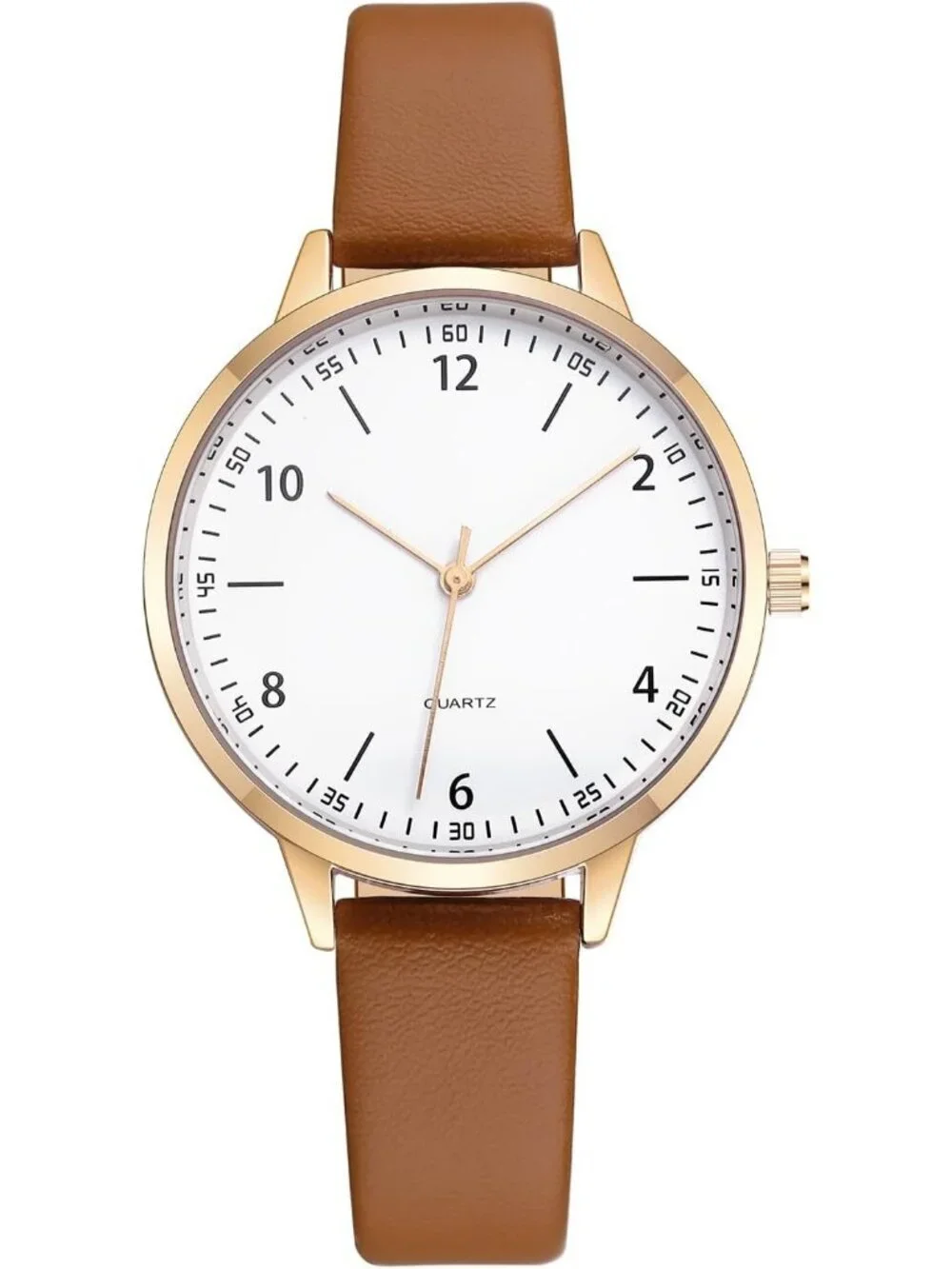 Women's Brown Analog Case Quartz Fashion Leather Mesh Strap Round Wrist Watch